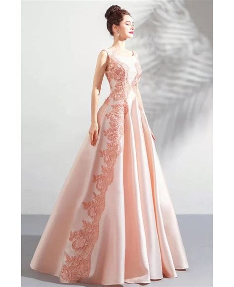 Stunning Blush Pink Long Formal Satin Prom Dress Sleeveless Wholesale T69009