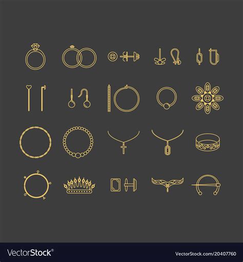 Jewelry Gold Thin Line Icon Set Royalty Free Vector Image