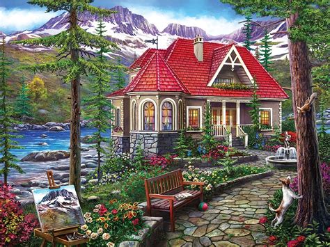 Cottage Jigsaw Puzzles Puppy Pool Larger Piece Jigsaw Puzzles