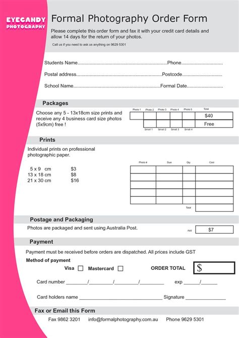 school picture order form template formal photography