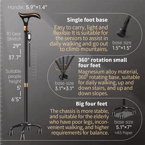 Ispuoocti Smart Alarm Walking Cane For Men And Women Telescopic And
