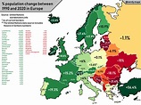 % population change between 1990 and 2020 in European countries : r/europe