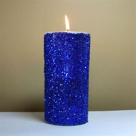 Light Blue Glitter Unscented Decorative Pillar Candle Choose Etsy