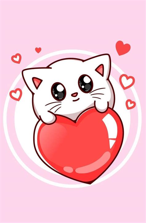 lindo gato en la ilustración de dibujos animados de gran corazón