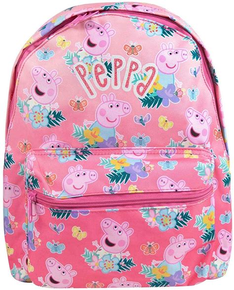 Peppa Pig Pink Kids Backpack Girls Cute Canvas Rucksack With All Over