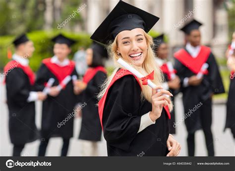 Cute Blonde Lady Student Having Graduation Party Stock Photo By ©milkos