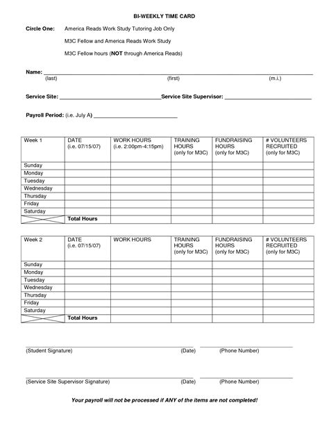 A blank weekly schedule template can help you stay organized and manage work more efficiently. Top Bi Weekly Time Card Black & White Images for Pinterest | Card templates printable, Free ...