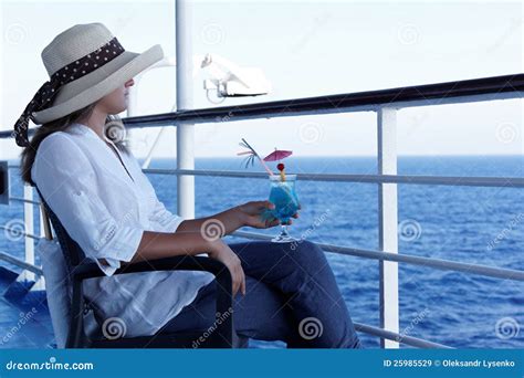 Woman Relaxing During A Cruise Stock Image Image Of Drink Background