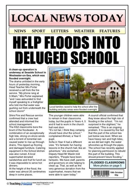 The Front Page Of Local News Today With An Image Of Flood Waters And