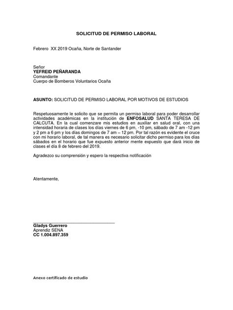 Solicitud De Permiso Laboral Mide