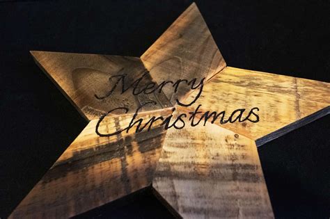 Christmas Wooden Star Rustic Carved With Merry Christmas Etsy