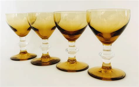 Vintage Amber Cordial Glass Set Etsy