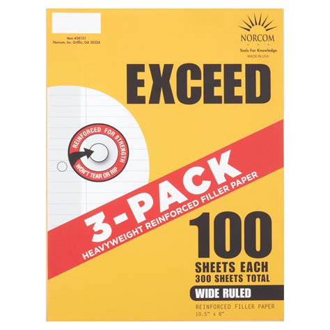 Exceed 3 Pack Wide Ruled Reinforced Filler Paper 100 Sheets Each 105