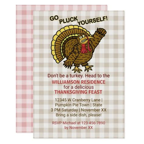 Thanksgiving Feast Funny Turkey Fall Dinner Party Invitation