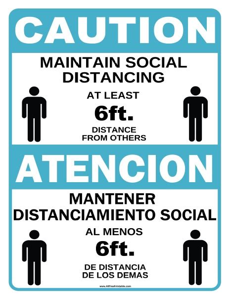 Social Distancing Bilingual Sign Free Printable