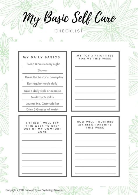 Mental Health Self Care Activity Worksheets