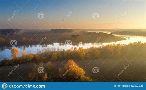 Autumn Landscape In Sunny Morning Aerial View Scenic Yellow Fall