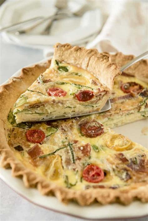 Brunchtime Onion Bacon And Spinach Quiche The Crumby Kitchen