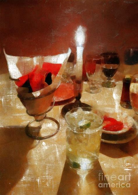 Making a distinction between what you see in the photo, and what bubbles up in your head as you sit on your patio with a rob roy before dinner. Drinks Before Dinner Painting by RC deWinter