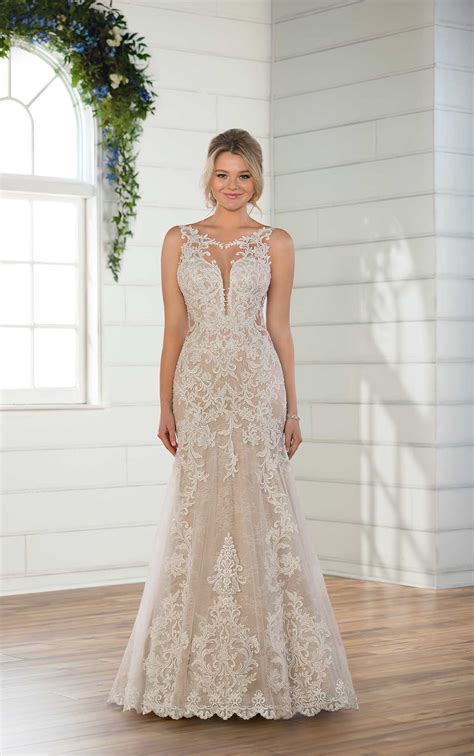 Sleeveless Illusion High Neckline Lace Fit And Flare Wedding Dress
