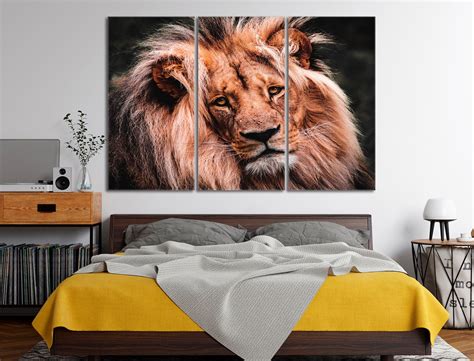 Lion Head Wall Art Decor Lion Portrait Canvas Animal Print Etsy