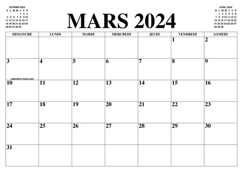 Calendrier Mars 2024 Le Calendrier Du Mois De Mars Gratuit A Imprimer