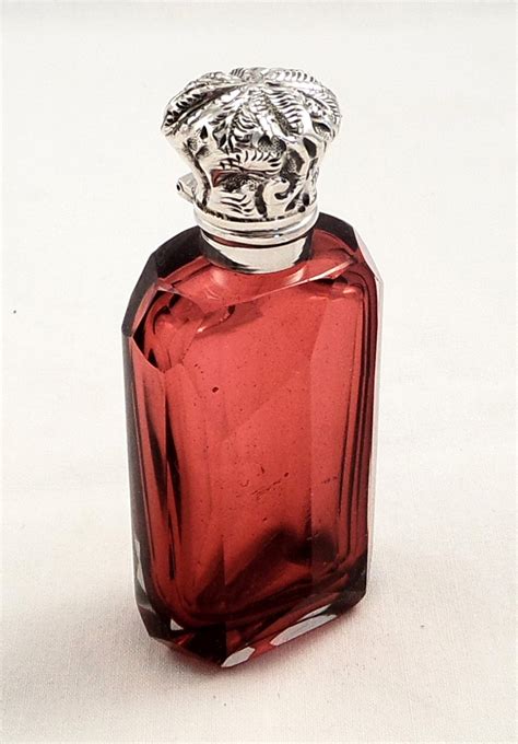 Antique Silver And Cranberry Glass Perfume Bottle C1880
