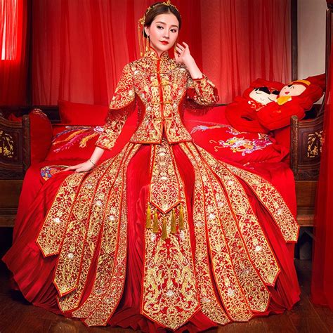 Oriental Chinese Traditional Wedding Dress Women Phoenix Embroidery