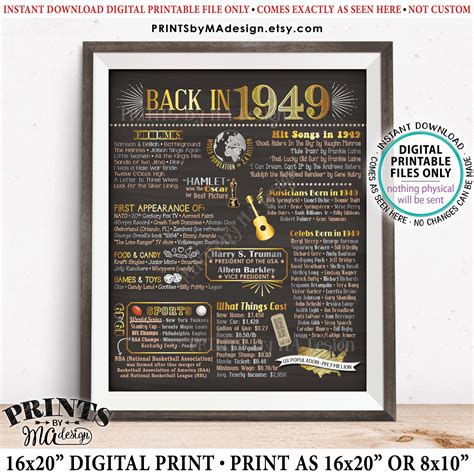 Back In 1949 Poster Board Remember 1949 Sign Flashback To 1949 Usa