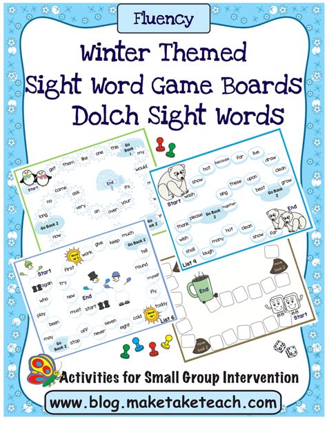Winter Dolch Sight Word Game Boards Make Take And Teach