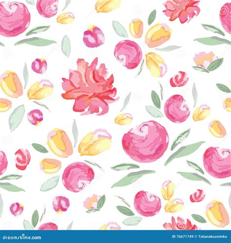 Seamless Bright Floral Pattern With Watercolor Hand Painted Flowers