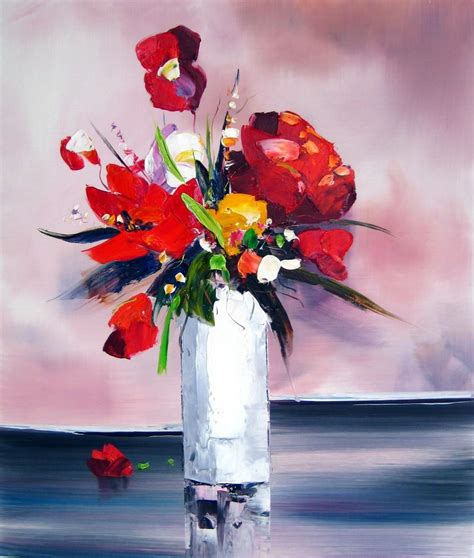 Tableau Contemporain Bouquet Fleurs Rouges Fleurs Rouges En Peinture