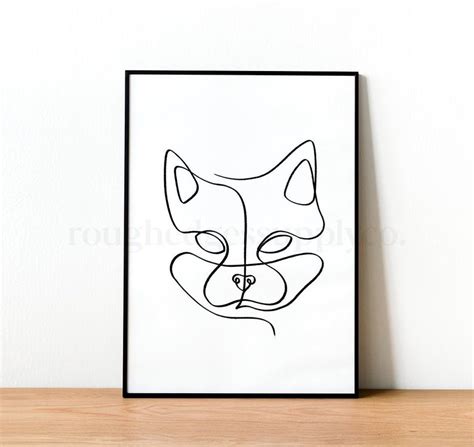 Cat Face Line Art Print Minimal Cat Line Drawing Abstract Etsy