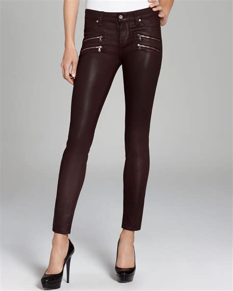 Paige Jeans Edgemont Coated Skinny In Black Cherry In Brown Black
