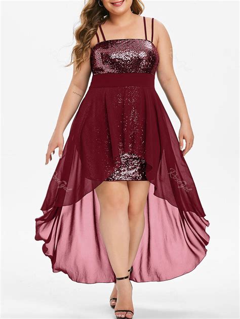 Plus Size High Low Sequin Maxi Cocktail Dress 44 Off Rosegal