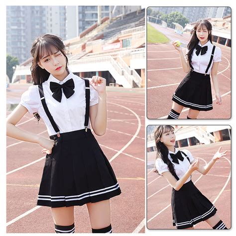 Japanese School Uniforms Set Women Summer Short Dresses Seeve White