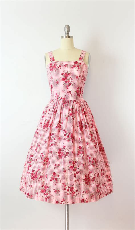 Vintage 50s Cotton Dress 1950s Floral Gingham Sundress Etsy