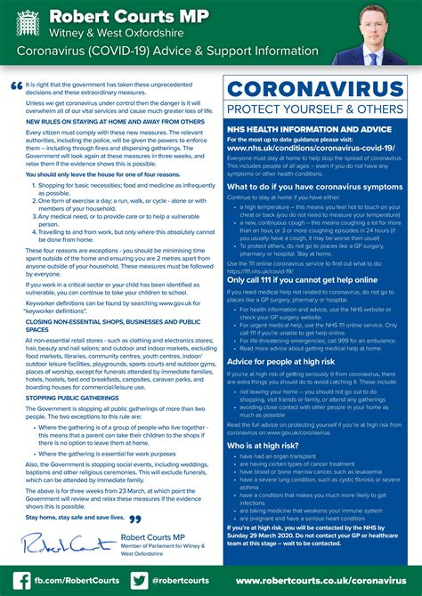 Coronavirus Covid 19 Information Leaflet Robert Courts Mp