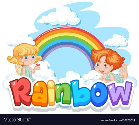 Font Design For Word Rainbow With Rainbow Vector Image