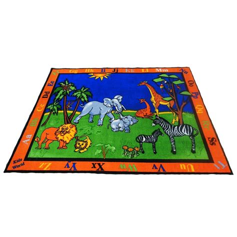 Kids World Carpets Childrens Multicolor Nylon Educational Safari Play