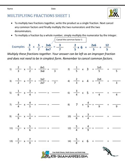 Math worksheets for teachers in elementary, middle school, kindergarten & preschool. Multiplying Fractions