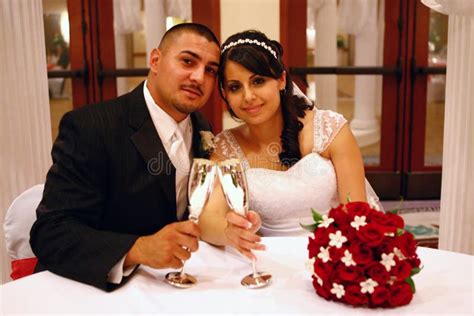 Latino Wedding Couple Toasting Stock Image Image Of Latino Glamour 3899243