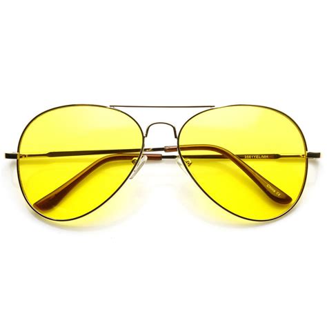 Retro Metal Aviator Sunglasses Yellow Driving Lens Zerouv