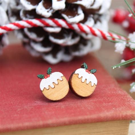 Wooden Christmas Pudding Earrings By Ginger Pickle