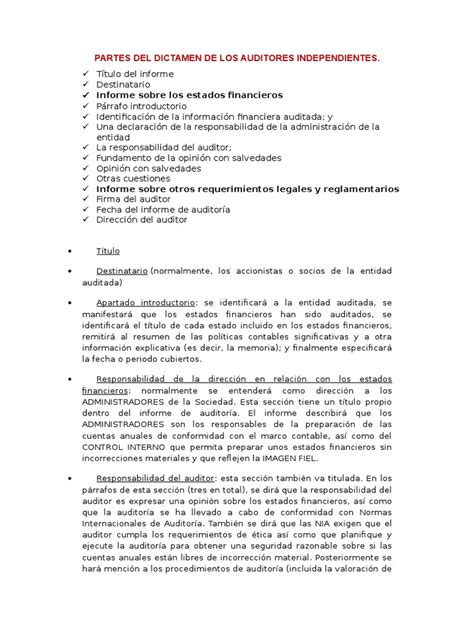 Dictamen De Auditoria Auditoría Financiera Contralor Prueba