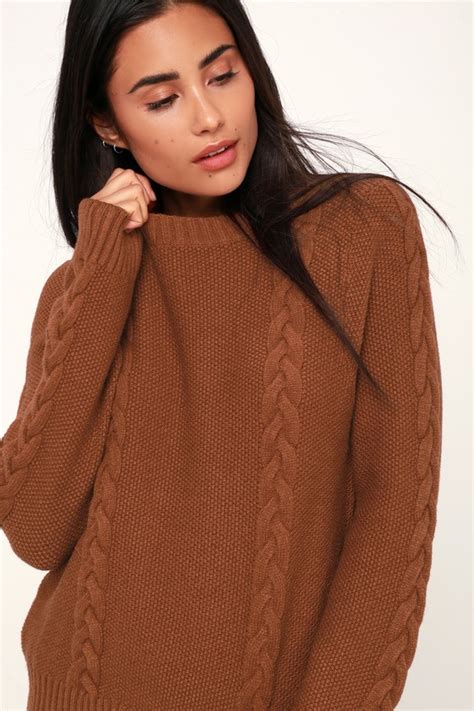Cute Brown Sweater Cable Knit Sweater Lightweight Sweater Lulus