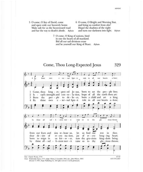 Psalter Hymnal Gray 329 Come Thou Long Expected Jesus