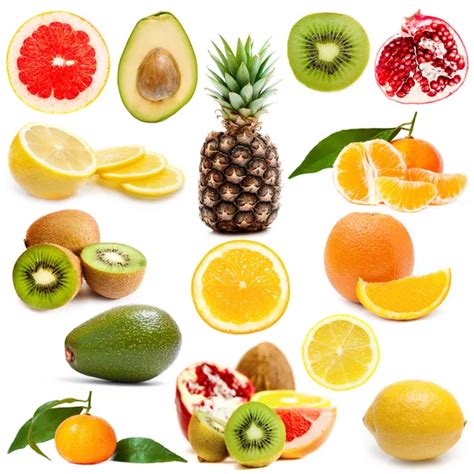 Set Of Various Cut Fruits Isolated On White Background Stock Photo By