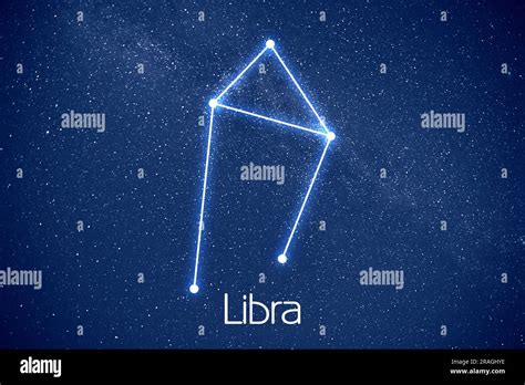 Libra Constellation Stick Figure Pattern In Starry Night Sky Stock