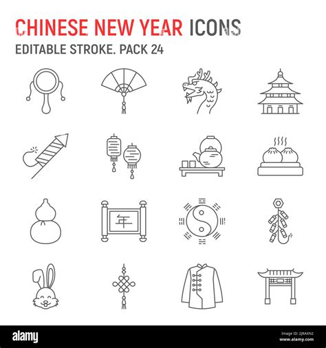 Chinese New Year Line Icon Set 2023 Chinese Rabbit Zodiac Travel